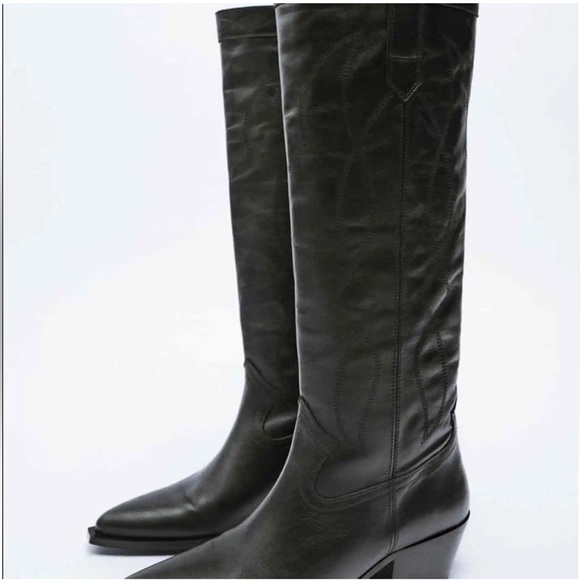 NEW! Zara Leather cowboy boots in black - Picture 4 of 6